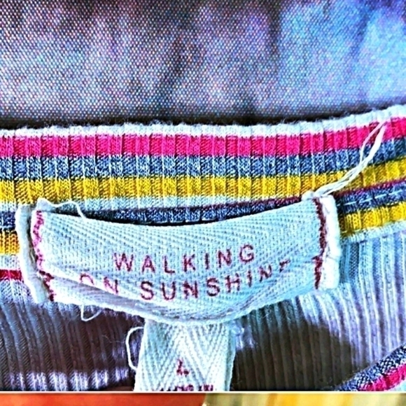 Walking on Sunshine l Short Sleeve Cropped Top Striped Rayon Blend Blouse - Picture 3 of 5